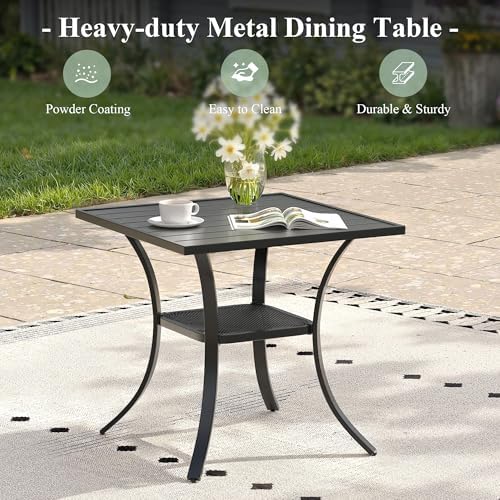 Outdoor Dining Table with Storage Shelf, 27.5" All-Weather Square Patio Dining Table for 2, Metal Patio Table for Garden Lawn Porch Deck Yard, Black - Image 7