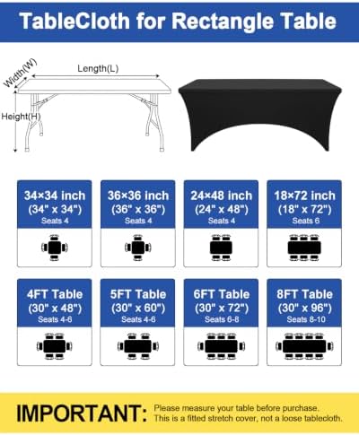 Smiry 2 Pack Spandex Table Cloth 34x34in, Elastic Fitted Black Tablecloth - Image 3