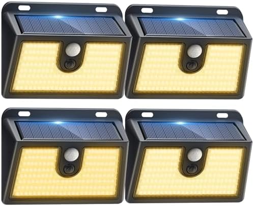 [4 Packs] Solar Motion Sensor Outdoor Lights, Super Bright Solar Lights Outdoor Waterproof, 3 Lighting Modes Security Wall Light for Outside Walking Dog Fence Backyard Deck Garden Door Step Garage by Claoner