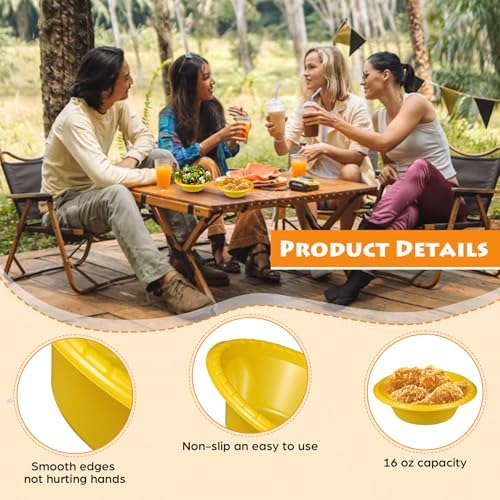 24 Pack 16oz Yellow Disposable Plastic Bowls Dessert, Ice Cream, Salad, Soup Serving Cups for Party, Picnic, Food Snacks (Yellow) - Image 3
