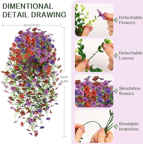 Alupssuc 4PCS Artificial Hanging Flowers UV Resistant Silk Daisy, 4 Colors - Image 2