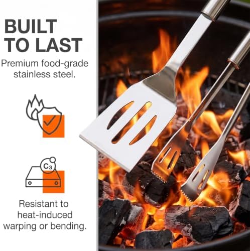 Grill Utensils Set, Grill Tools for Outdoor Grill, Spatula Fork Tong BBQ Grill Accessories with Apron, Stainless Steel Barbecue Grilling Kit for Camping Cooking - Image 7