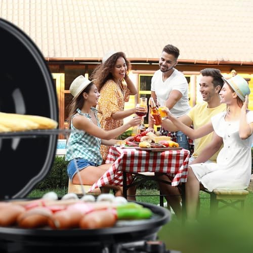Electric Grill, Techwood Indoor/Outdoor Electric BBQ Grill, 1600W Portable Removable Stand Grill with Adjustable Heat & Drip Tray, Double Layer Design for Party, Patio & Backyard (Black) - Image 6