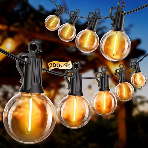 Outdoor String Lights, 200FT 100 LED Bulbs String Lights, IP65 Waterproof Connectable G40 Outside Patio Light for Backyard Porch Balcony Garden Decor Christmas Camping Gazebo by SmartDawn
