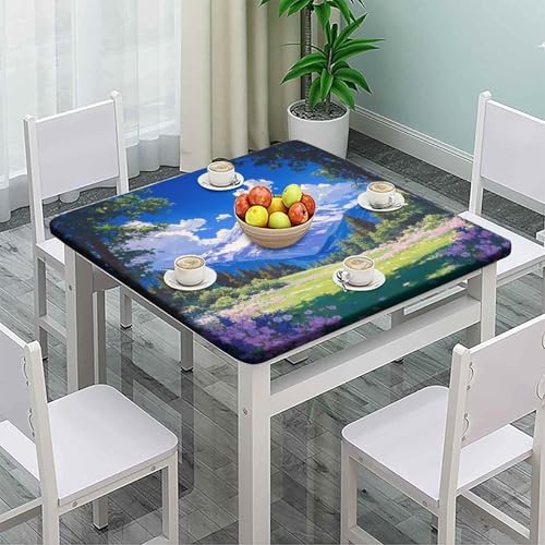 Elastic Outdoor Tablecloth, Mountain Majesty Pattern Printed on Stain Resistant Patio Table Covers, Use for Kitchen Balcony Cafe Dining, Fit for 32" x 32" Square Tables - Image 2