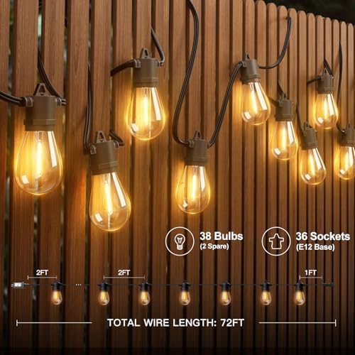 addlon 72FT Outdoor String Lights with 36 Dimmable Edison Bulbs for Patio - Image 6
