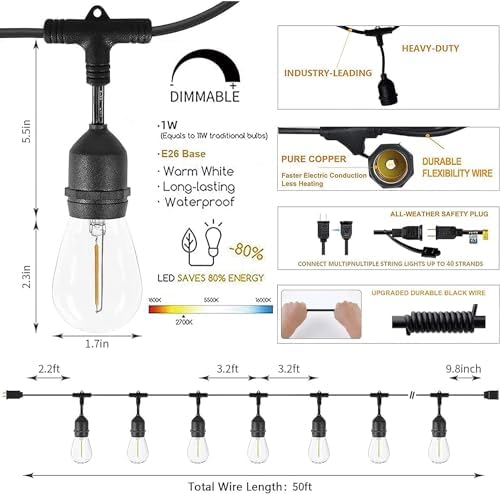 Svater Outdoor String Lights 105 FT Outside Waterproof Commercial Grade ETL - Image 6