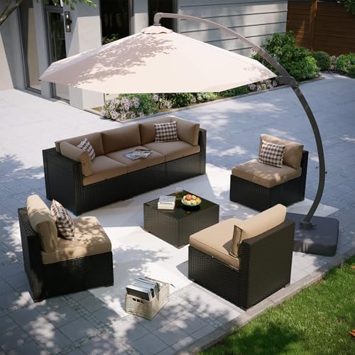 Aoxun Patio Furniture Set with Umbrella, 8 Piece Outdoor Sectional Sofas, Wicker Rattan Outdoor Furniture with Thickened Cushion for Backyard, Garden Beige by Aoxun