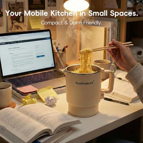 Electric Hot Pot, Mini Portable Ramen Cooker for Shabu Shabu, Soup, Oatmeal. Rapid Heating Electric Pot for Dorm Room & Quick Meals. Dual Power Control, Stainless Steel Interior. - Image 2