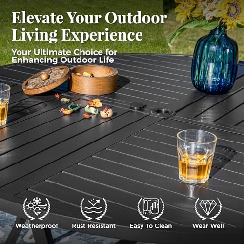 MIXPATIO 7pc Patio Dining Set, 54" Round Metal Table, 6 Chairs, Black - Image 4
