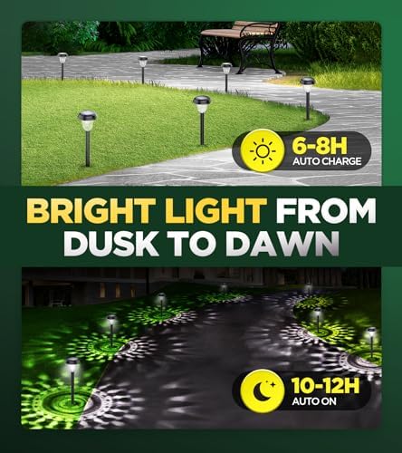 10 Pack Ultra Bright Solar Lights Outdoor Waterproof, from Dusk to Dawn Up to 12H Outdoor Solar Lights, Auto On/Off Solar Powered Garden Pathway Lights, Landscape Lighting Decorative for Yard, Patio - Image 5