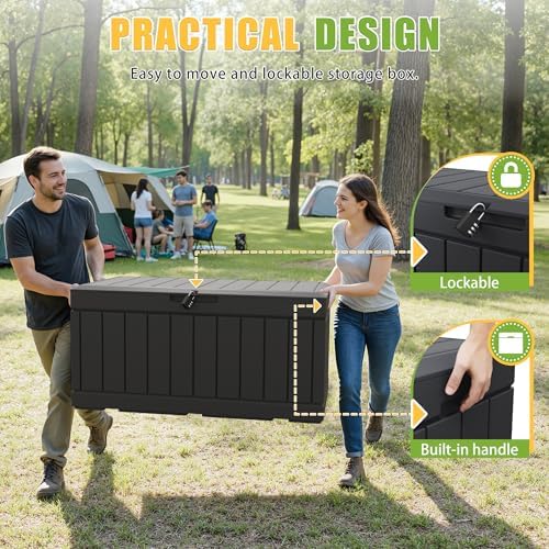 Greesum Outdoor Storage Box 82 Gallon Storage Bin with Lid for Patio Furniture, Garden Tools, Pool Supplies, Waterproof and UV Resistant, Lockable, Black - Image 4