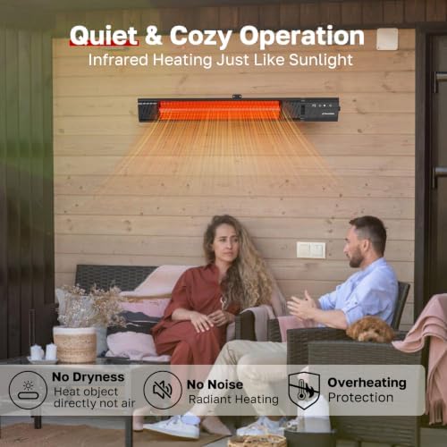 ThermoMate Infared Patio Heater for Outdoor, Electric 1500W IP65 Waterproof with Remote, 9 Heating Levels & 24H Timer for Restaurant Backyard, Plug-in 120V Black - Image 2
