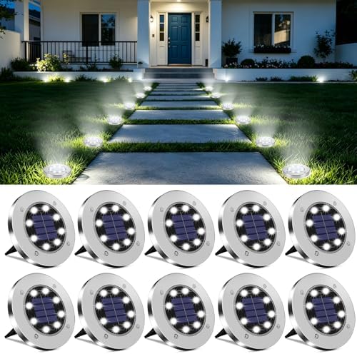 OULONGER 4.6inch Solar Ground Lights, Garden Solar Outdoor Waterproof Pathway Bright In-Ground Landscape Lights for Patio, Lawn, Yard, Driveway, Step and Walkway(White Light 10Packs) by OULONGER