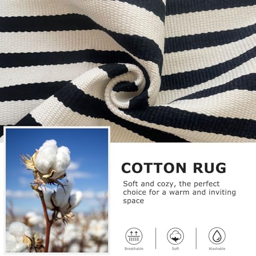 IOHOUZE 8x10 Striped Area Rug, Washable Indoor Outdoor, Black Beige - Image 6