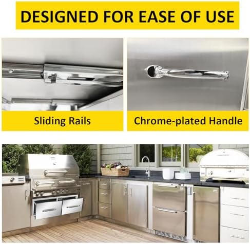 Outdoor Kitchen Drawers 30" W x 10" H x 20" D Flush Mount Horizontal Double Drawers with Chrome Handle,Stainless Steel Built-in BBQ Drawer for Outdoor Kitchen Island, Patio Grill Station - Image 4