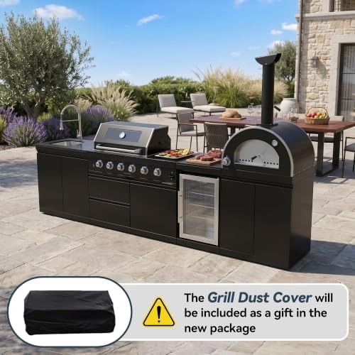 125'' LPG Outdoor Kitchen Island with Grill & Pizza Oven, 4 Burners, Black - Image 4