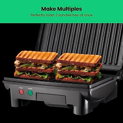 Chefman Electric Panini Press Grill, Compact 2-Slice Sandwich Maker, Non-Stick Coated Plates, Opens 180 Degrees, Dishwasher Safe, Removable Drip Tray, Stainless Steel/Black - Image 5