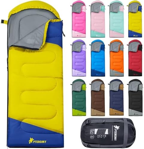 PTEROMY Sleeping Bags for Adults, Lightweight and Machine Washable, Water Resistant Backpacking Camping Sleeping Bag for Warm Cold Weather, Camping Essentials for Hiking Travel by PTEROMY