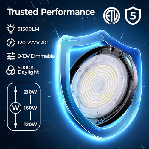 CINOTON 210W 31500LM UFO LED High Bay Shop Lights, 5000K, ETL Listed 4 Pack - Image 2