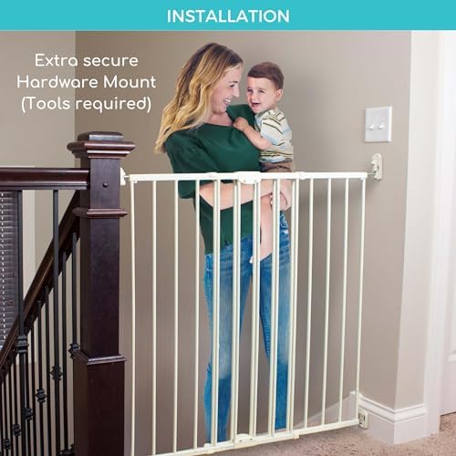 Toddleroo Easy Swing & Lock Baby Gate for Top of Stairs: 36" Tall, Ivory - Image 2