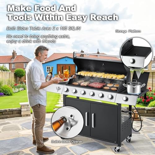 Upgraded 6 Burner 60000 BTU Propane Gas Grill with Side Burner - Image 7