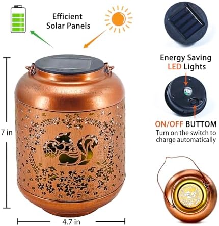 Squirrel Solar Lanterns Outdoor Waterproof Hanging Solar Lights Squirrel Gifts for Women Men Metal Decorative LED Lanterns for Yard,Patio,Lawn,Tabletop,Pathway,Landscape,Garden Decor - Image 6