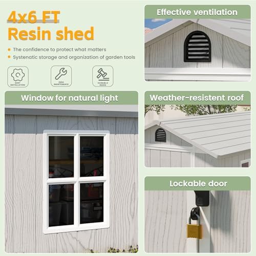 Patiowell 4x6 FT Plastic Outdoor Storage Shed with Floor, Light Gray - Image 5