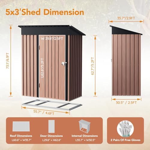 Panovue 5X3X6.1 FT Garden Storage Shed with Frame Floor(NO Wood Panels) - Image 2