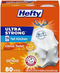 Hefty Ultra Strong 13 Gal Kitchen Trash Bags, White, Citrus Twist, 80ct by Hefty