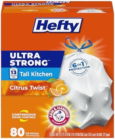 Hefty Ultra Strong 13 Gal Kitchen Trash Bags, White, Citrus Twist, 80ct by Hefty