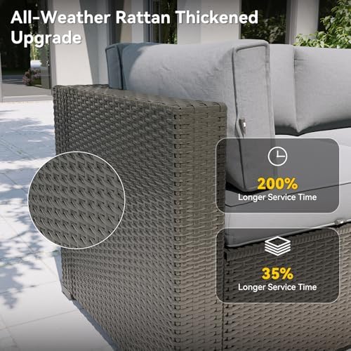 Aoxun Patio Furniture Set with Swivel Rocker Chairs, 10 Piece Outdoor Sectional Sofas, Wicker Rattan Outdoor Furniture with Thickened Cushion for Backyard, Garden Light Grey - Image 6