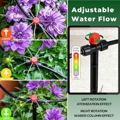 50FT Drip Irrigation System for Starter: Small Garden Quick Connect 1/4" PE Water Tubing Automatic 11Pcs Sprinkler Kit Adjustable Misting Part Watering Hose Outdoor Raised Bed Plants Flower Greenhouse - Image 3