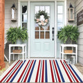 IOHOUZE Patriotic Striped Outdoor Rug 4x6, Washable, Red White Blue by iOhouze