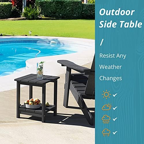 LUE BONA Outdoor Side Table, 2-Tier HDPS Small Patio Table, Black - Image 4