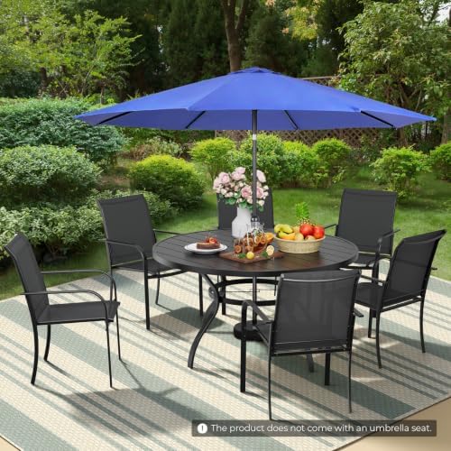 Incbruce 8 PCS Patio Dining Set with Dark Blue Umbrella, Outdoor Dining Set of 6 Textilene Chairs and 53" Round Table with Umbrella Hole for Backyard, Garden, and Poolside (Black) - Image 7