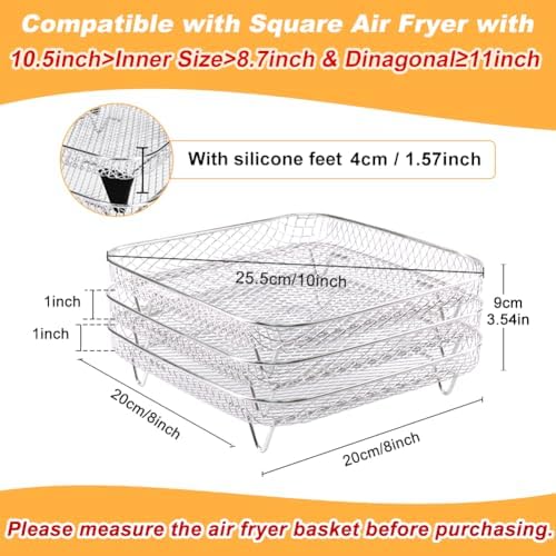 BYKITCHEN 8 inch Square Air Fryer Rack for Cosori,Ninja,Gourmia Airfryer - Image 2