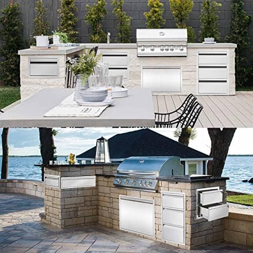16" W Outdoor Kitchen Drawer Stainless Steel BBQ Triple Drawer Flush Mount for Outdoor Kitchen Island(Overall Size:16" W x 21" H x 23" D inch) - Image 6
