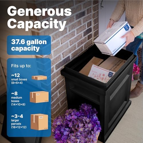 Step2 Express Parcel Delivery Box, Large Outdoor Package Bin with Lid, Weather-Resistant, Black - Image 4