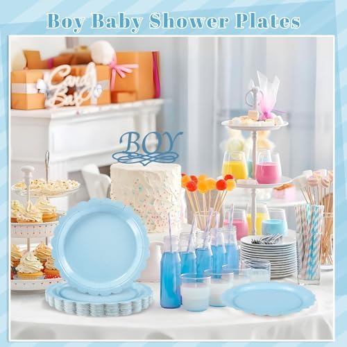 NatNarr 30 Pk Light Blue Plates 9" Disposable Scalloped Blue Paper Plates - Image 5