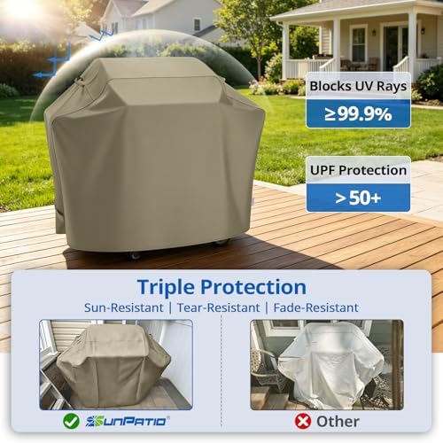 SunPatio 55 Inch Grill Cover for Outdoor Grill Heavy Duty Waterproof, Taupe - Image 4