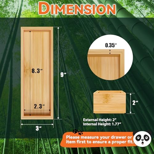 Lixple Bamboo Kitchen Drawer Organizer, 2 Pack, 9" x 3" x 2" - Image 2
