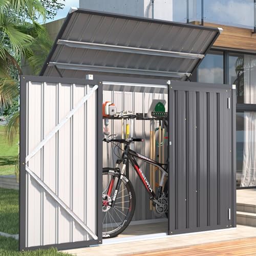 AECOJOY Outdoor Trash Can Storage Shed, 46 Cu.Ft Metal Garbage Bin Enclosure with Lift-Up Lid & Gas Strut, Waterproof Outdoor Garbage Can Organizer, Bike Shed Backyard Patio Garden, Dark Grey - Image 4