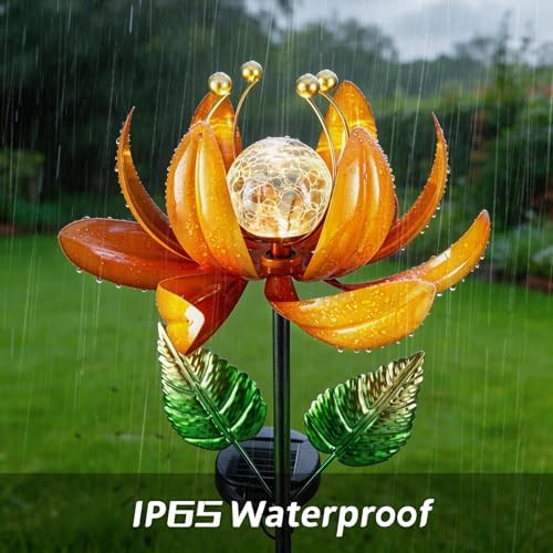AIINY Outdoor Solar Lights Garden Decor,Wind Spinner Yard Decorations for Outside, Lotus Garden Windmill with LED Cracked Crystal Waterproof Flower Sculpture for Patio Lawn Gardening Gifts - Image 6
