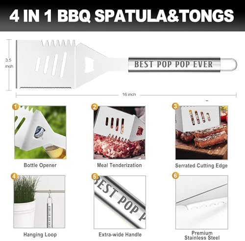 Pop Pop Gifts from Grandkids, Gifts for Poppop Grandparents Day, Grilling Accessories, Heavy Duty Stainless Steel Grill Set BBQ Grill Tools for Outdoor Grill with Aluminum Case, Grill Utensils Set - Image 3