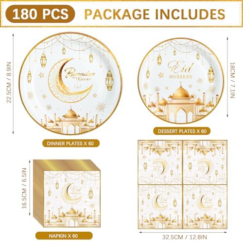 180pcs Ramadan Eid Mubarak Party Supplies,Serves 60 - Image 2