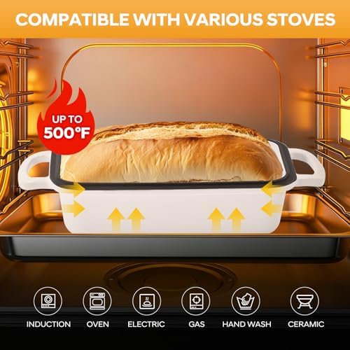 Cast Iron Loaf Pan with Lid 10x5 Inch Enameled Bread Loaf Pan for Sourdough, 2 Piece Set, Cream - Image 4