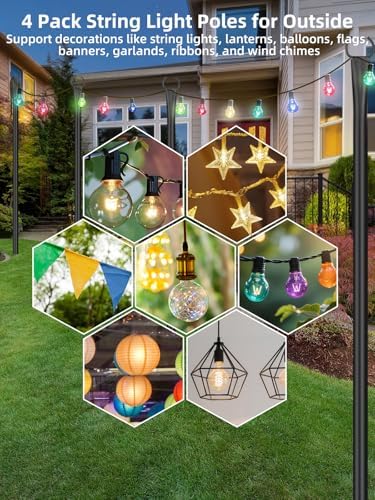 String Light Poles for Outside, 4 Pack 10 ft Adjustable Light Poles - Image 3