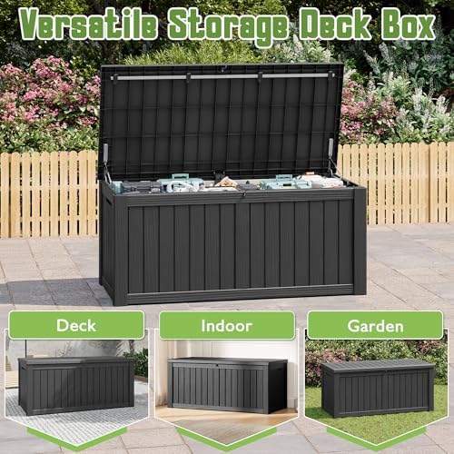 Outdoor Storage Waterproof Deck Box for Patio (150 Gallon, Black) - Image 6