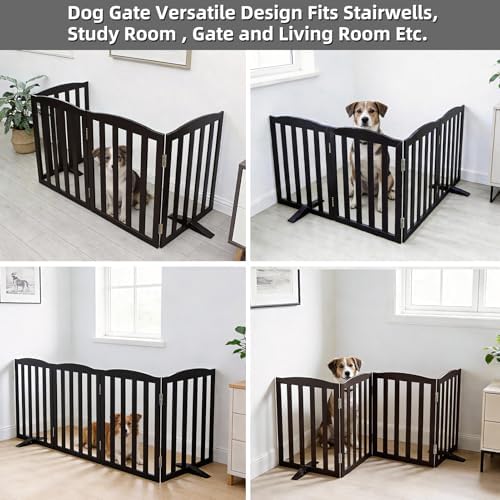 Freestanding Dog Gate Indoor,Doggie Gate Foldable Pet Gates for Doorways,Stairs or Hallways, Wooden Black Pet Gate for the House, Pet Fence with Support Feet Included,32 "Height-4 Panels - Image 4